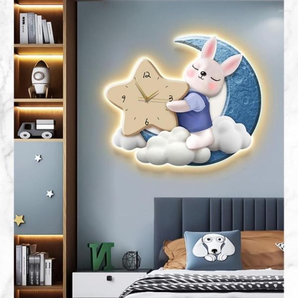 Relojes De Pared modernos para habitación De niños, manos De Metal, Reloj De lujo para niños, colgante luminoso, estilo antiguo, Reloj De Pared, decoración del hogar