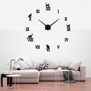 Horloges murales moderne grande horloge bricolage 3D autocollants Surface de miroir sans cadre pour la décoration de salon de bureau à domicile