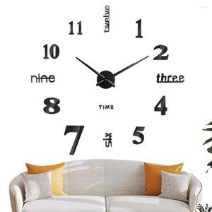 Relojes de pared Reloj grande moderno para decoración en blanco, fácil de montar, tamaño ajustable, sin marco, bricolaje, pegatina de espejo 3D