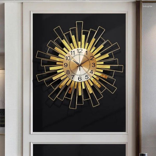 Relojes de pared Reloj grande moderno Mecanismo silencioso electrónico de lujo Colgante dorado Metal Relogio de Parede Decoración del hogar