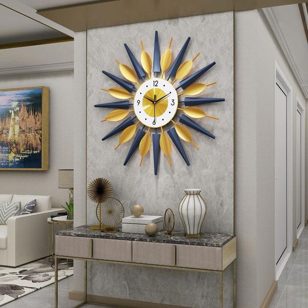 Horloges murales moderne métal créatif marbre horloge silencieuse lumière décorative luxe mode numérique collant pendule bleu montre