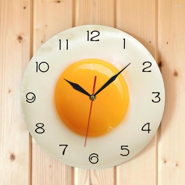 Horloges murales moderne minimaliste 3D Design graphique petit déjeuner thème horloge oeuf frit cuisine maison salon décoratif