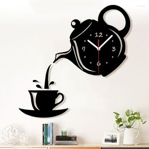 Horloges murales Art minimaliste moderne acrylique bricolage théière tasse horloge salon restaurant net rouge muet