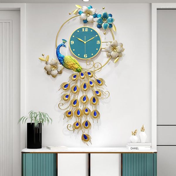 Horloges murales moderne Quartz horloge métal Design luxe paon Silence salon Reloj Cocina Pared décoration domestique