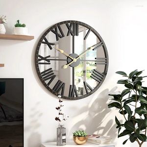 Horloges murales horloge de miroir rond moderne pour salon Restaurant étude de bureau décoration de bureau suspendu art calme noir