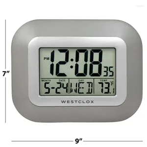 Wandklokken Modern Silver gemakkelijk te lezen LCD Display Digital Clock met grote getallen en dagdatumtemperatuur