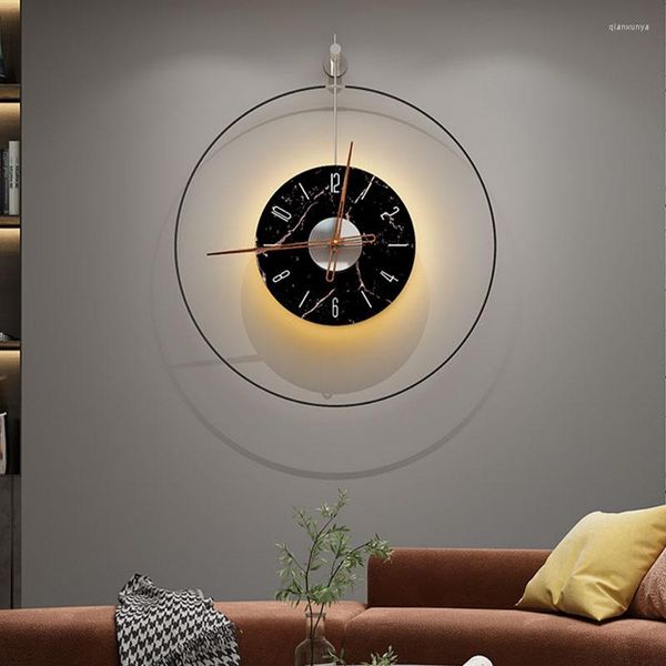 Horloges murales moderne élégant horloge salon rond métal minimaliste calme lumière montre cuisine Unique Relogio De Mesa décor à la maison