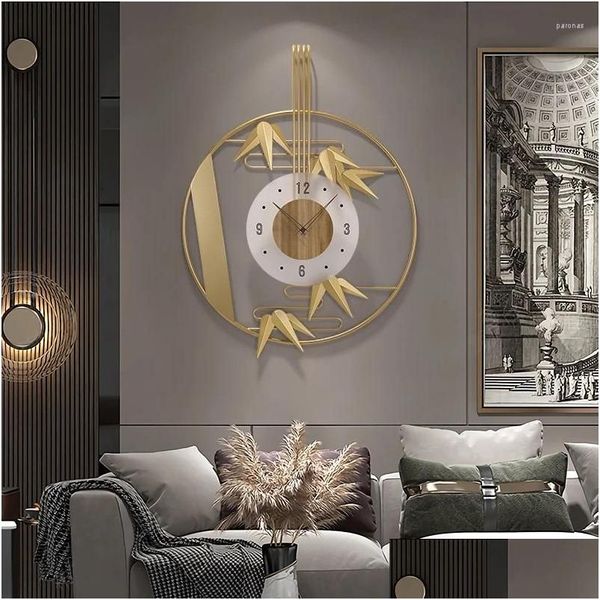 Horloges murales Moderne Fer Forgé Feuille De Bambou Ornements Fond De La Maison Suspendus Artisanat Salle D'étude Décoration Murale Drop Livraison Jardin Dhqvb