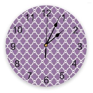 Horloges murales Géométrie marocaine Violet Horloge ronde Creative Home Decor Salon Quartz Aiguille Suspendue Montre