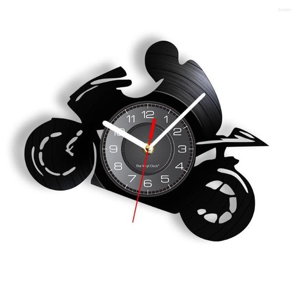 Relojes de pared, reloj con silueta de motocicleta, hecho de reloj con diseño de motociclista reutilizado, ilustraciones de reloj iluminadas de diseño Vintage