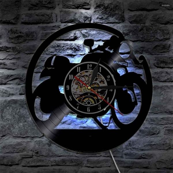 Horloges murales moto rétro horloge café Racer Pub Bar Club décor lumière LED motocycliste cavaliers cadeau