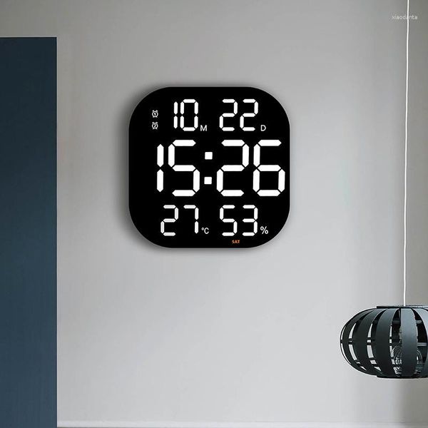Relojes de pared Reloj digital LED grande montado Alarmas duales Pantalla de fecha de temperatura Electrónica con control remoto para el dormitorio del hogar