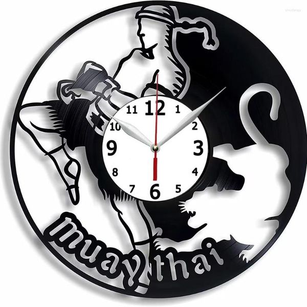 Horloges murales Muay Thai Home Decor - Idée de cadeau d'art de chambre pour petit ami Fait à la main pour homme Record Clock 12 pouces