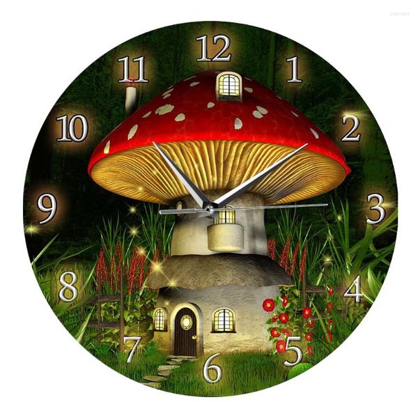 Horloges murales champignon maison motif acrylique horloge décoration pour salon cuisine