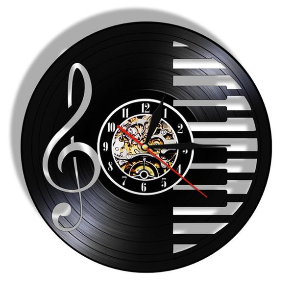 Horloges murales Notes de musique Record Clock Piano Party Art Decor Watch Treble Clef Symbols Musical Silhouette Home