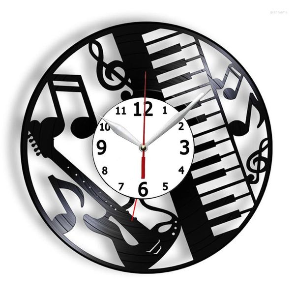 Horloges murales Instrument de musique Note Horloge faite de véritable enregistrement Guitare Piano Clé LED Vintage Rétro Musique Inspiré Cadeau