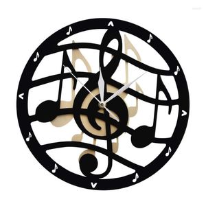 Horloges murales Thème musical Horloge en bois Notes de musique Clé de sol Silent Sweep Montre Feuille Art Musicien Home DecorWall