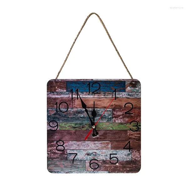 Horloges murales Horloge en bois muet Vintage Style rétro carré rustique ferme porté montre suspendue romaine décor à la maison