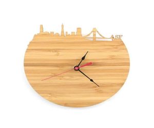 Horloges murales Bamboo Natural San Francisco Horloge Skyline Design Watch Memorial Pographie décoration Modern City8225747