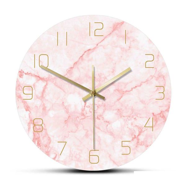 Horloges murales Horloge murale ronde en marbre rose naturel silencieuse sans tic-tac décor de salon Art nordique minimaliste livraison directe maison jardin Dhuyh