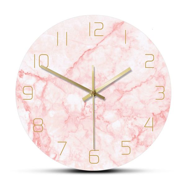 Horloges murales Horloge murale ronde en marbre rose naturel silencieuse sans tic-tac décor de salon Art horloge murale nordique Art minimaliste montre murale silencieuse 230310