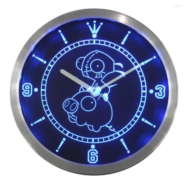 Relojes de pared Nc0238 Invader Zim Piggy Letreros de luz de neón Reloj LED