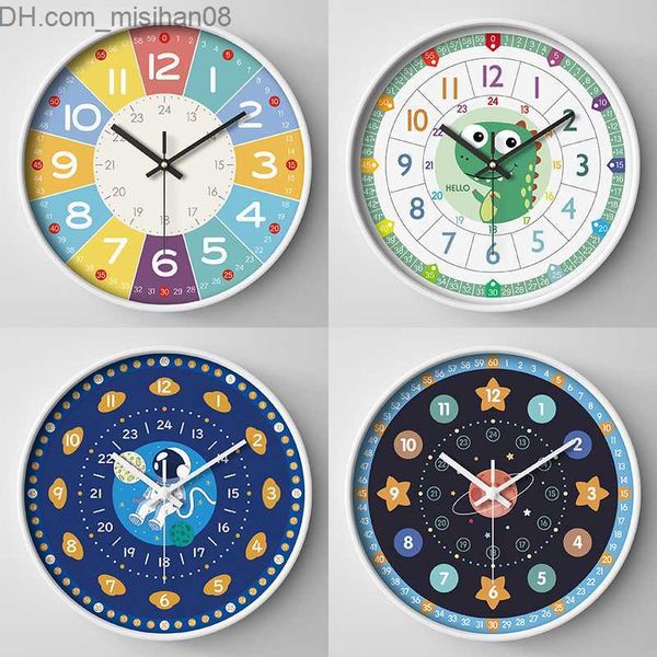 Horloges murales Nouvelle horloge murale ronde de 8 pouces avec design moderne horloge silencieuse salon des enfants apprentissage horloge murale décoration de dessin animé Z230711