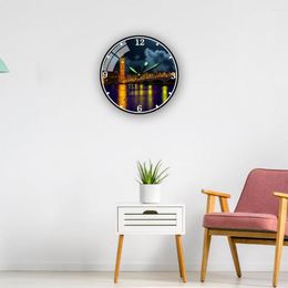 Wall Clocks Night View Acryl Clock Big Ben Paris City Street Round Silent Living Room Home Office Decoratie