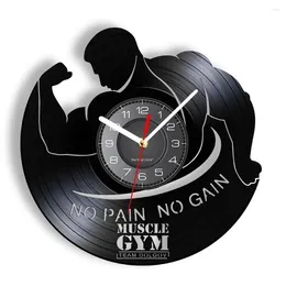 Horloges murales No Pain Gain Music Gym Record Clock Sport Fitness Bodybuilding Vintage LED Rétro-éclairage Moderne Hoem Décor