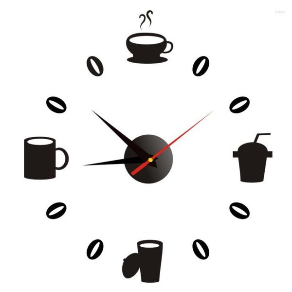 Horloges murales Horloge nordique Creative Tasse à café Acrylique Table Mute DIY Art Restaurant Boutique Décorative