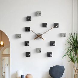 Wandklokken Noordse creatieve DIY Clock Hout Woonkamer Stille zelfklevende sticker Grote relojes de pared decor fy50yh