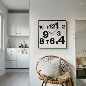 Horloges murales Horloge à quartz silencieuse créative nordique avec personnalité Ins Art Forme carrée Cuir PU pour salon à piles