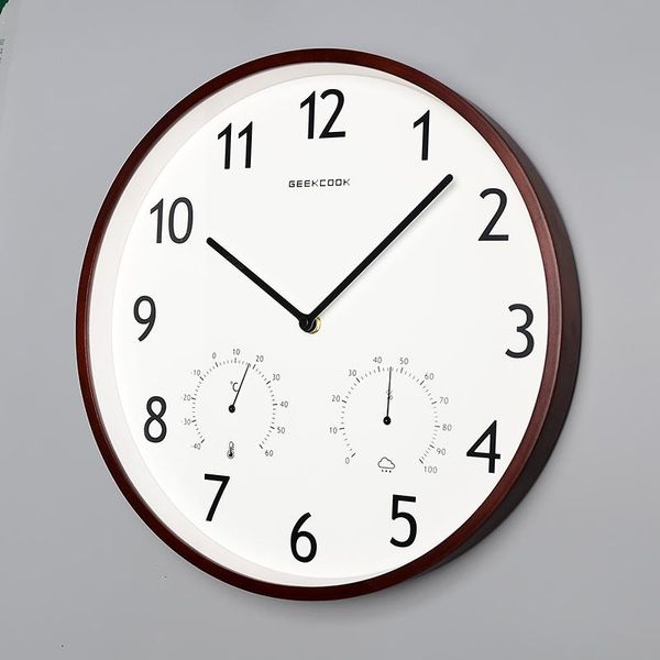 Relojes de pared de moda nórdica, reloj de cuarzo Digital silencioso Simple moderno con temperatura, humedad, sala de estar, decoración del hogar