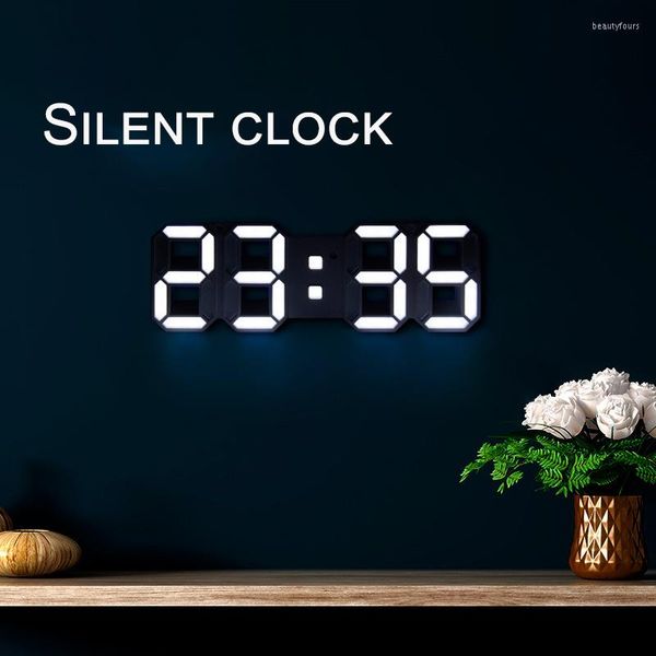 Horloges murales Nordic LED Réveil numérique Suspendu Snooze Montre Table Silencieuse Art électronique Clockwork