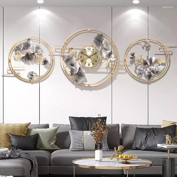 Horloges murales nordique salon luxe silencieux suspendus ornements en fer fond créatif montres décoration de la maison