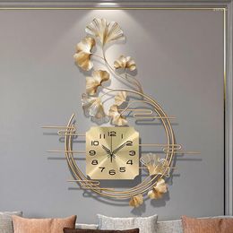 Wandklokken Noordse luxe smeedijzeren goud Watch Home Livingroom Vintage Mute Clock Big Mural El Decoration Zy50GZ