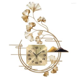 Wandklokken Nordic Luxe Smeedijzeren Gouden Horloge Muurschilderingen Thuis Woonkamer Opknoping Decoratie El Mute Klok Sticker Ambachten