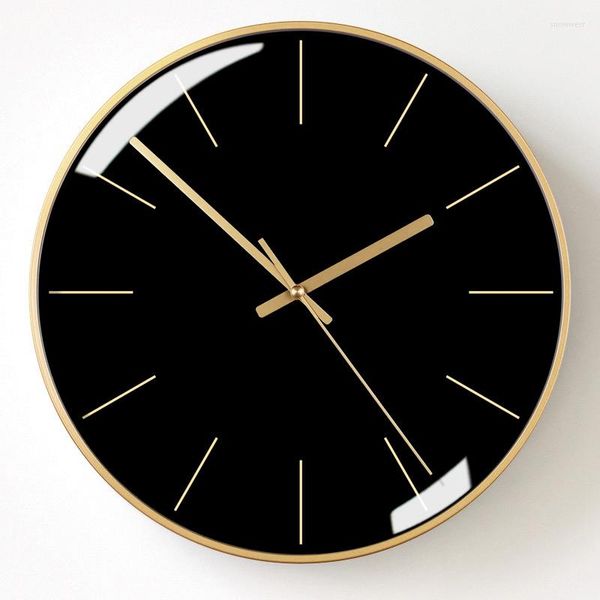 Relojes de pared Reloj negro silencioso nórdico cuarzo Simple mecanismo de reloj de sala de estar creativo de lujo decoración moderna de cocina C6T