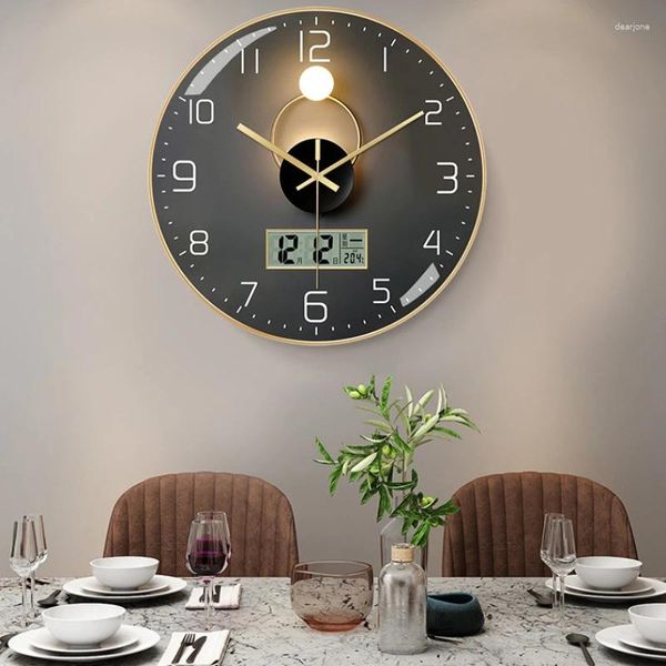 Relojes de pared Reloj nórdico simple Temperatura Qartz Electrónica Creativo Elegante Silencioso Hermosos Relojes Murales Decoración del hogar