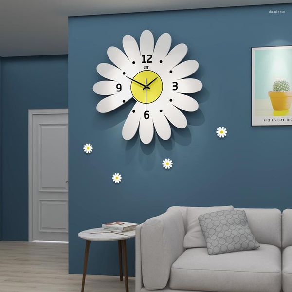 Relojes de pared, reloj de estilo de diseño Simple nórdico, pequeña Margarita, un solo lado, moderno, para sala de estar, restaurante, decoración de cocina