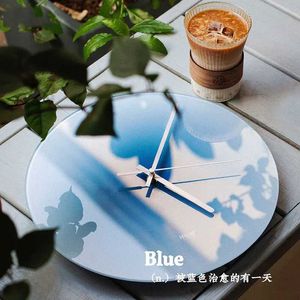 Corloges murales Nordic Style Gradient Sunset Horloge murale Luxur Luxury Salon Punch Free Mute Verre mural Horloge suspendue