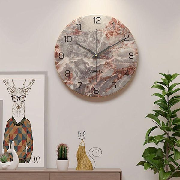 Relojes de pared Estilo nórdico Reloj con patrón de mármol Redondo Silencioso Metal Moda Simple Decoración de la habitación del hogar Diseño Temporizador