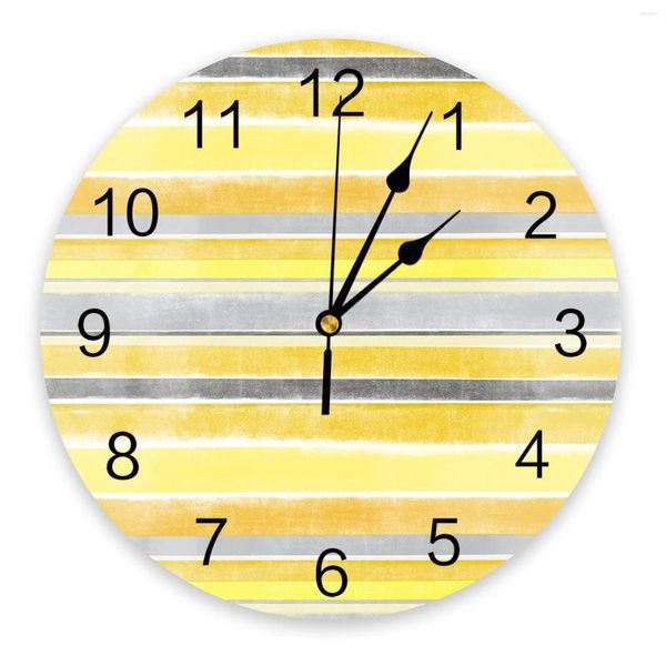 Horloges murales Style nordique rayures jaune chambre horloge grande cuisine moderne salle à manger ronde salon montre décor à la maison