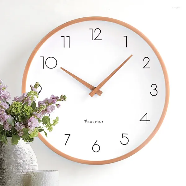 Relojes de pared Reloj nórdico con estilo, reloj minimalista silencioso creativo de madera maciza blanca, Duvar Saati, decoración del hogar WSW100YH