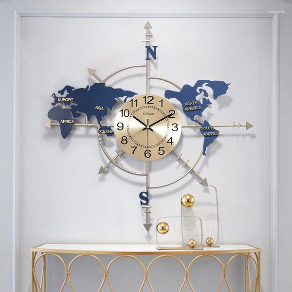 Horloges murales nordique en fer forgé carte ornements suspendus salon horloge muette murale artisanat maison autocollant décoration