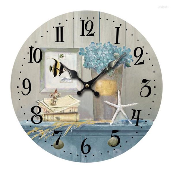 Horloges Murales Océan Rétro Horloge En Bois Grand Vintage Rustique Shabby 30cm Quartz Silencieux Non-Ticking Cuisine Chambre Décor