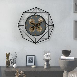 Horloges murales octogonale géométrique engrenage horloge dynamique mécanique Style montre à Quartz salon chambre silencieux décoratif