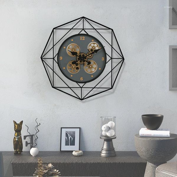 Relojes de pared Reloj de engranaje geométrico octogonal Estilo mecánico dinámico Reloj de cuarzo Sala de estar Dormitorio Silencioso Decorativo