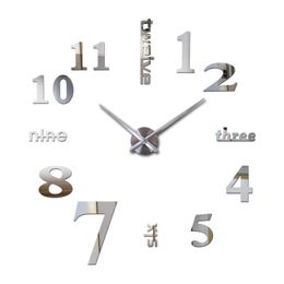 Horloges murales OHO Creative DIY Acrylique Miroir Grande Horloge Quartz Montre Nature Morte Moderne Aiguille Salon Décor À La Maison Stickers246h