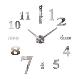 Relojes de pared OHO Creativo DIY Espejo acrílico Reloj grande Reloj de cuarzo Naturaleza muerta Aguja moderna Sala de estar Decoración del hogar Pegatinas 318J